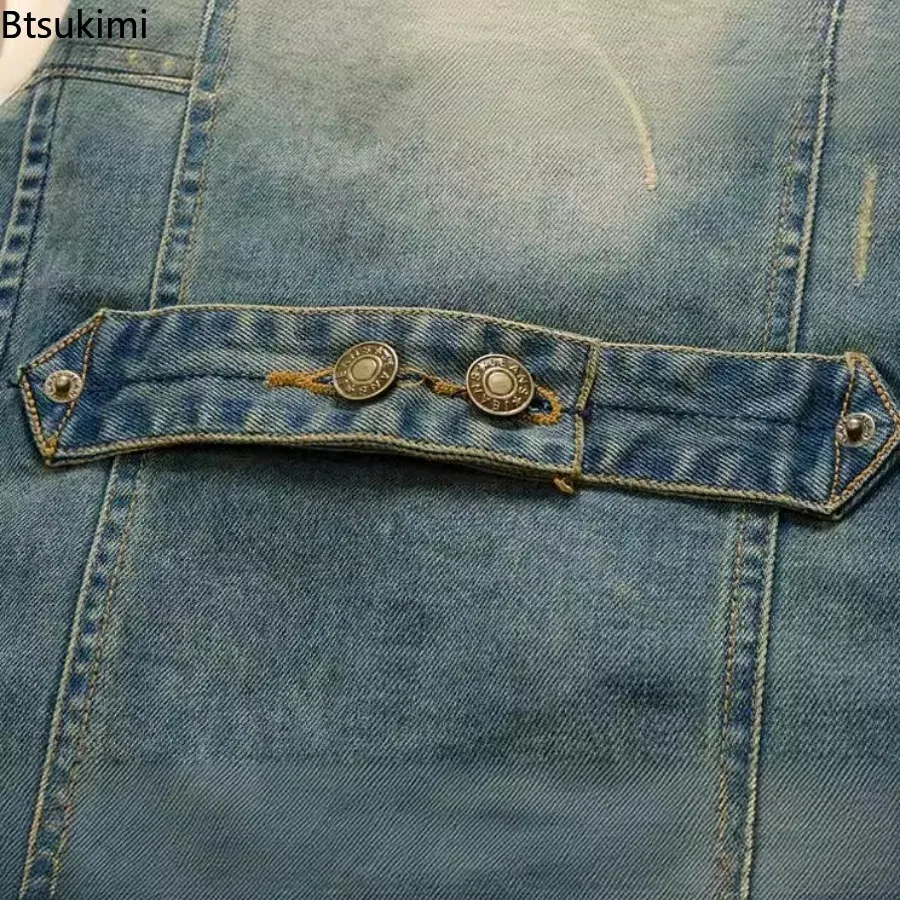 2025 Men's Denim Vest Vintage Casual Sleeveless Vest Jacket Single Breasted V-neck Men Jean Waistcoats Personalized Men Clothing