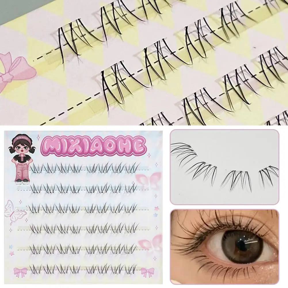 천연 두꺼운 가짜 속눈썹 초보자 자체 접착 메이크업 확장 접목 도구 만화 속눈썹 단일 하단 클러스터 Eyelas F3I4