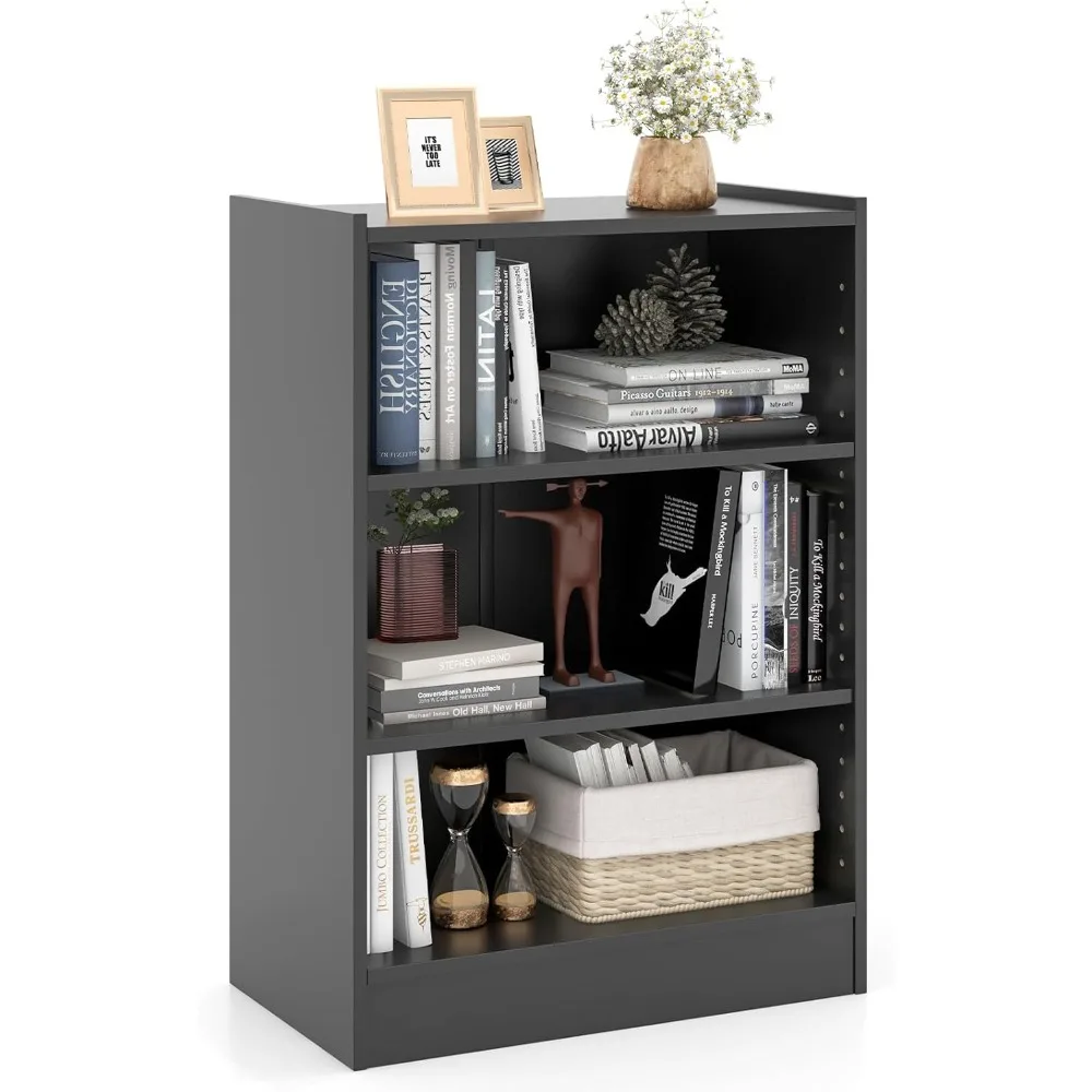 

Giantex 3-Cube Bookcase Black - 3-Tier Modern White Open Bookshelf with Adjustable Shelves, Anti-Tipping Device