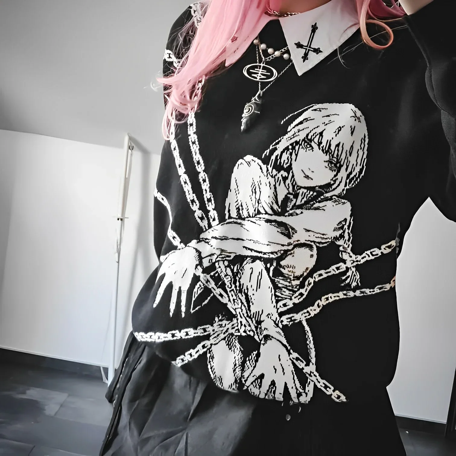 

New Y2K pullover sweater long sleeve sweatshirt retro high street print striped anime clothes hip hop punk kpop harajuku tops