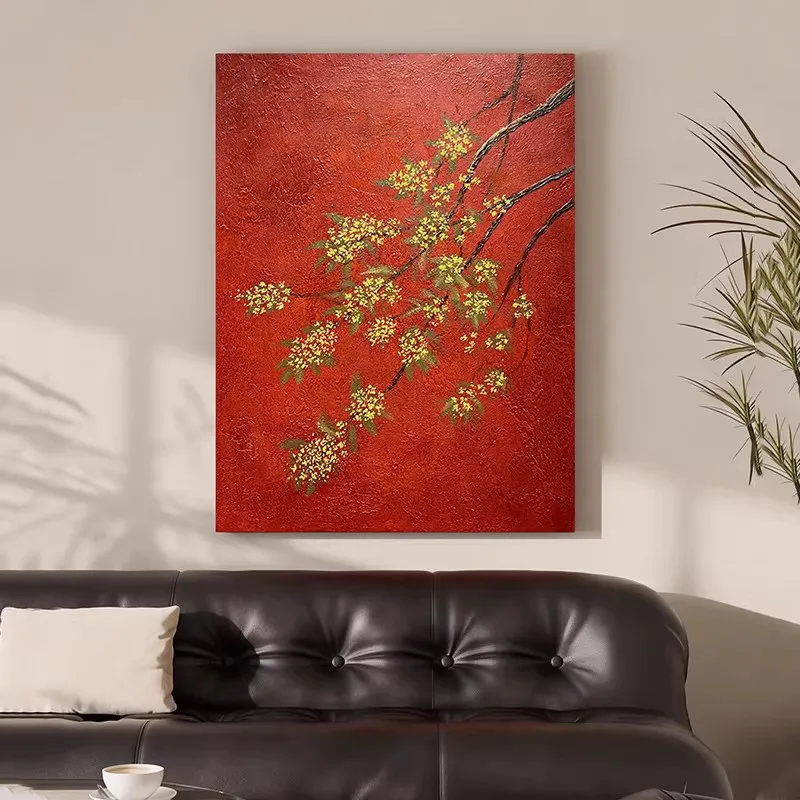 Red medieval style living room study decorative painting high-end model room vertical hanging painting
