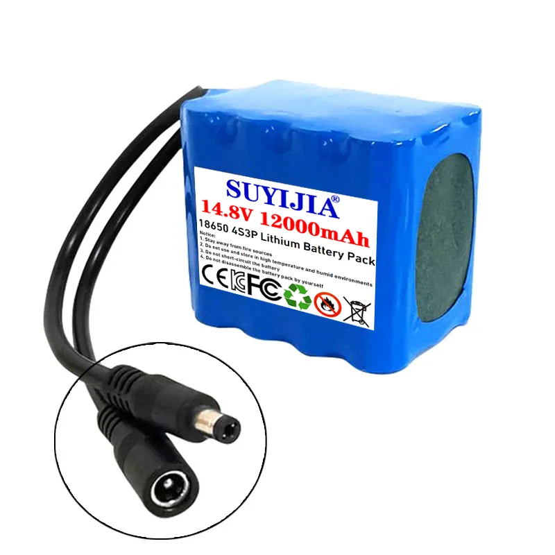 4S3P 14.8V 12000mAh 18650 rechargeable lithium battery pack 14.4V 12Ah with built-in intelligent BMS+16.8V 2A charger