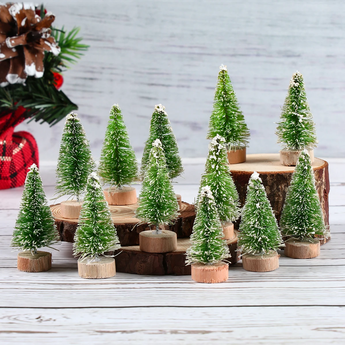 

Artificial Mini Wooden Christmas Tree Blue Green White Gold Tower Pine Small Sisal Christmas Tree Tabletop Ornament Decor