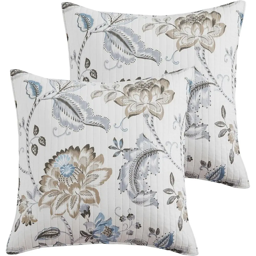 

Neutral Blue Euro Sham Set of 2, Taupe Blue and Cream, Reversible, Cotton, 26x26 inches, No Insert