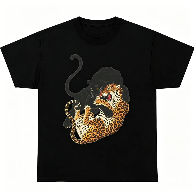 Leopardenmuster-Druck T-Shirts für Männer Sommer Casual Mode Streetwear Y2K Oberteile Vintage Amerikanischer Stil O-Ausschnitt Kurzarm-Shirts – Detail 4