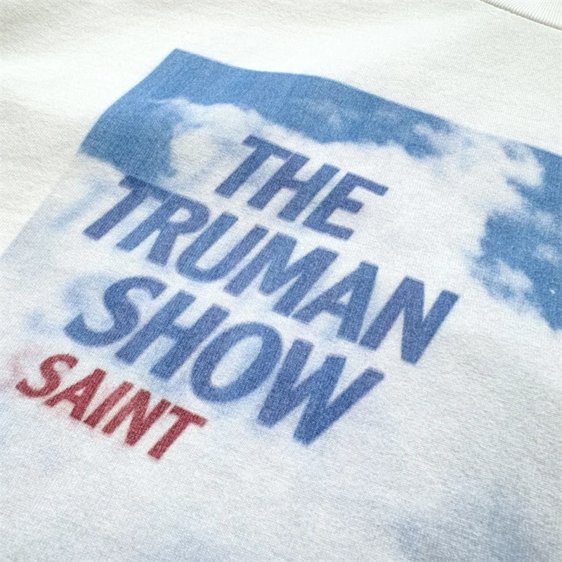 Koszulka z długim rękawem z białego betonu z wzorem High Street, męska i damska, oversize, bawełna premium.