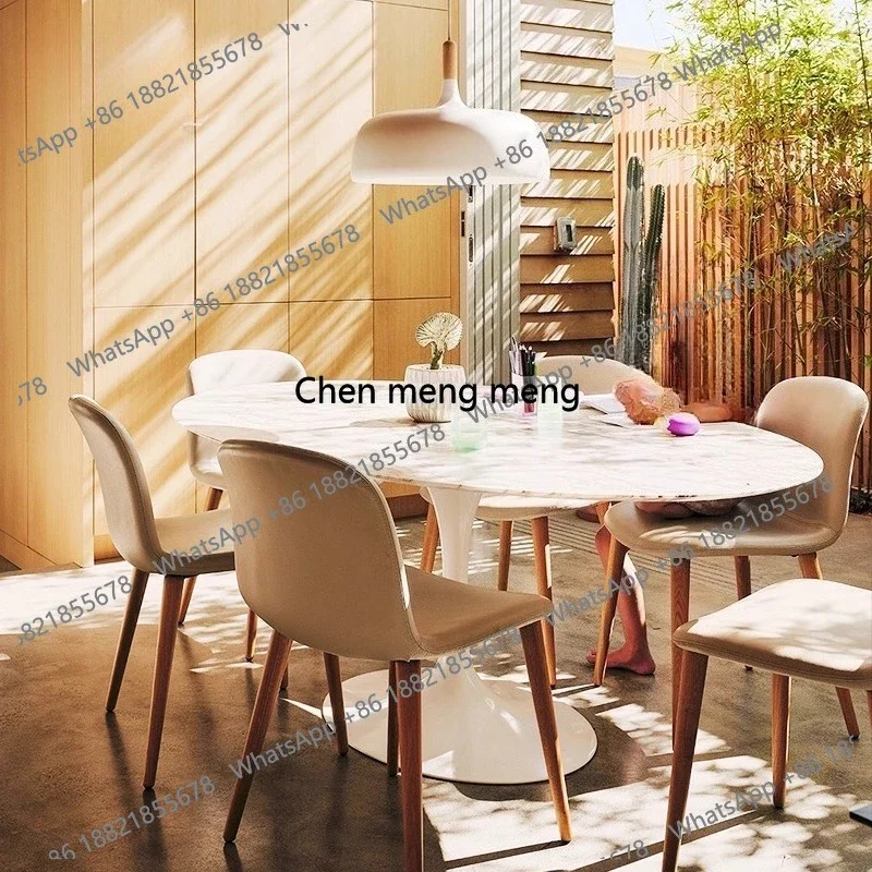 Nordic Minimalist Living Room Oval Marble Dining Table Designer Discussion Rock Plate Dining Table Work Balcony Cream Style