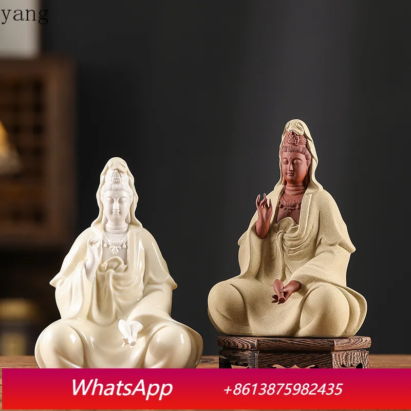 CX Chinese Zen Guanyin Buddha Statue Home Offering Living Room Ornament Jade Bottle
