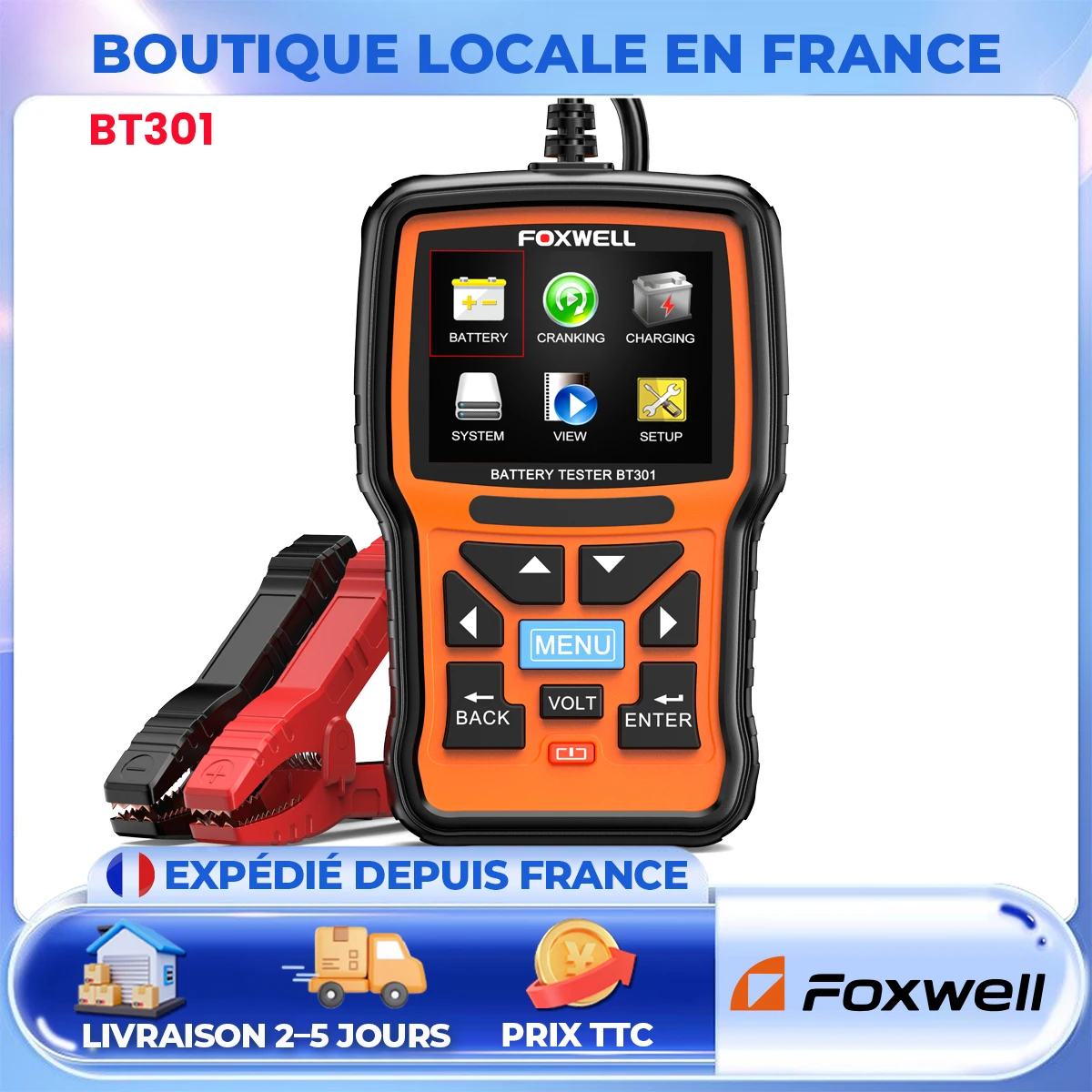 FOXWELL BT301 autóakkumulátor-teszter 12 V-os akkumulátorterhelés-teszter 100-2000CCA autós generátor-teszter digitális akkumulátor-analizátor forgattyús