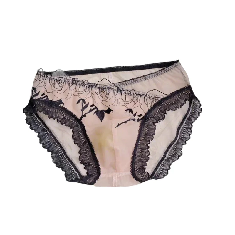 Low Rise Men's Triangle Briefs Embroidered Sexy Underwear, Sparkling Tulle Lace Mesh, Breathable Convex Pouch Erotic Lingerie