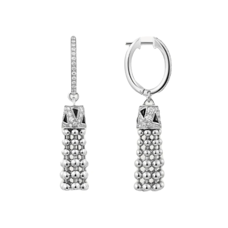 Trendy Real 925 Sterling Silver Earrings For Women Party Gift Leopard Spot Beaded Tassel Drop Beaded Detail Luxury Fine Jewelry