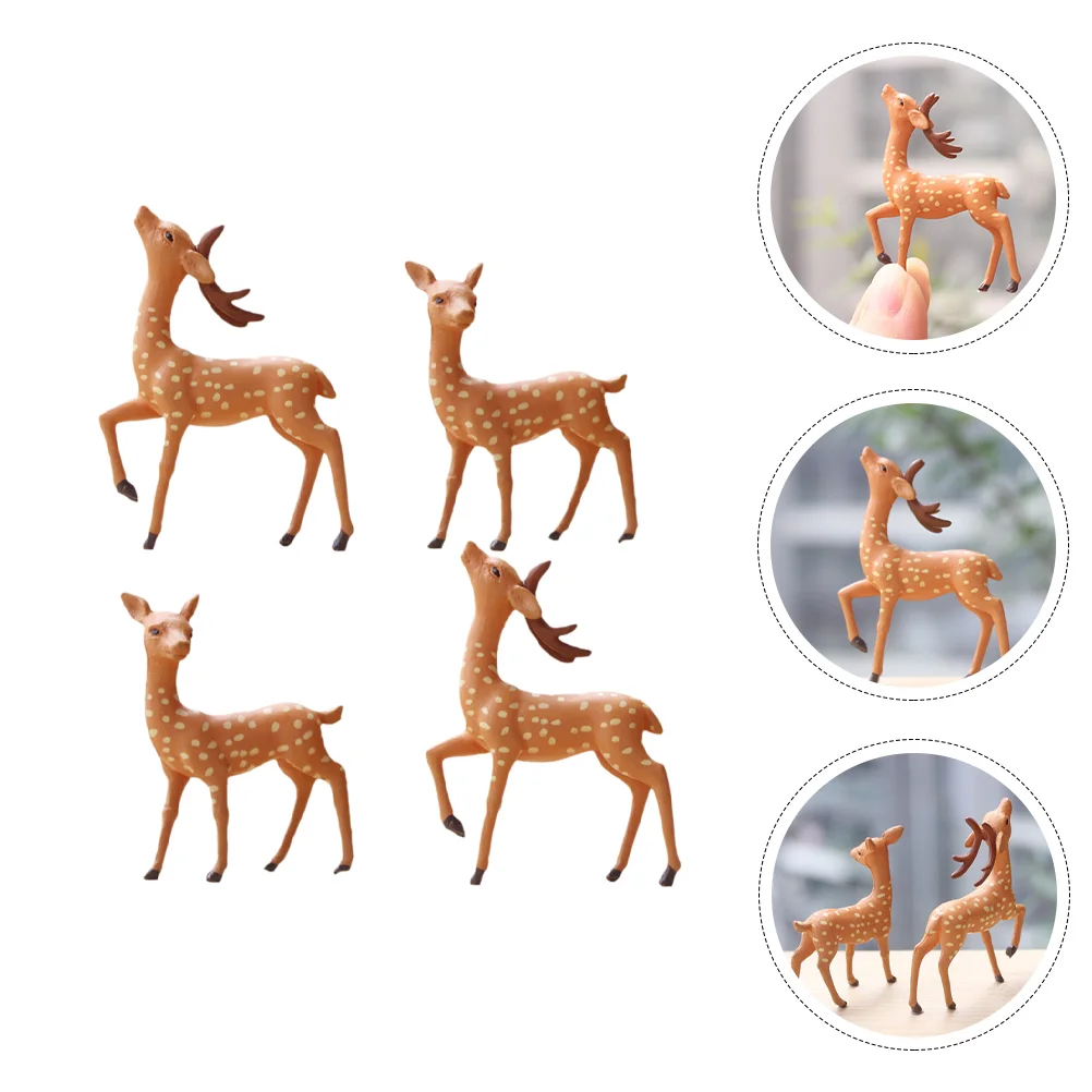 

4 Pcs Forest Animal Statues Miniature Toy Cake Decoration Small Ornaments Antler Reindeer Figurines Christmas Toddler