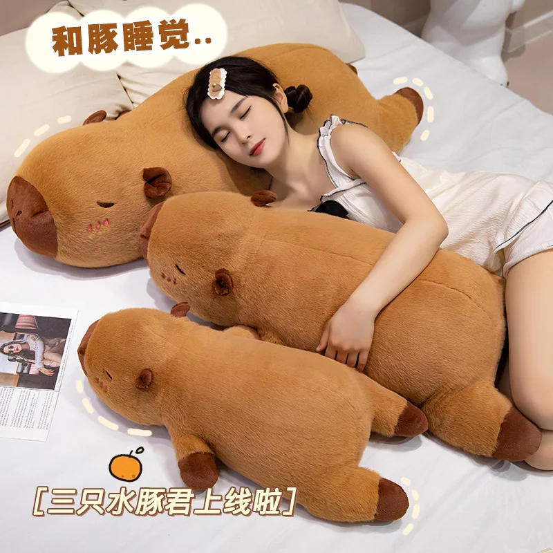 Lying Flat Capybara Plush Pillow, Soft Stuffed Animal Doll, Kawaii Capybara Long Throw Pillow for Sleeping Sofa Decor