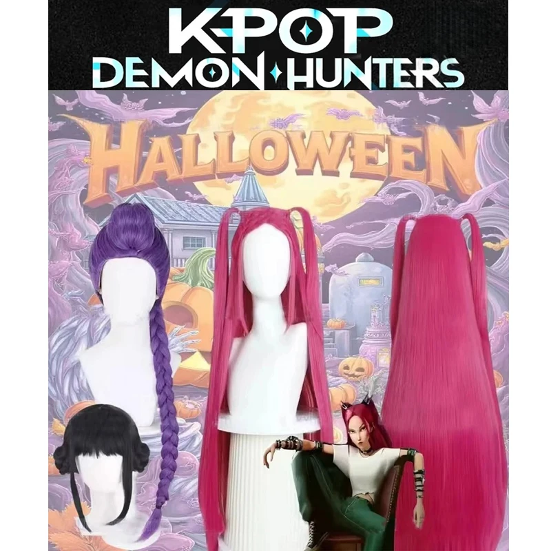 Parrucca cosplay per ragazze Kpop del film 2025 Mira Rumi Zoey #   Cacciatori di demoni viola # Puntelli cosplay di Halloween per capelli lunghi rossi neri # #