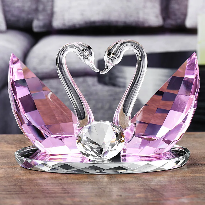 

Crystal Glass Couple Swan Model Decorative Quartz Minerals Lovers Miniature Love Mascot Gift Craft Ornament Accessories