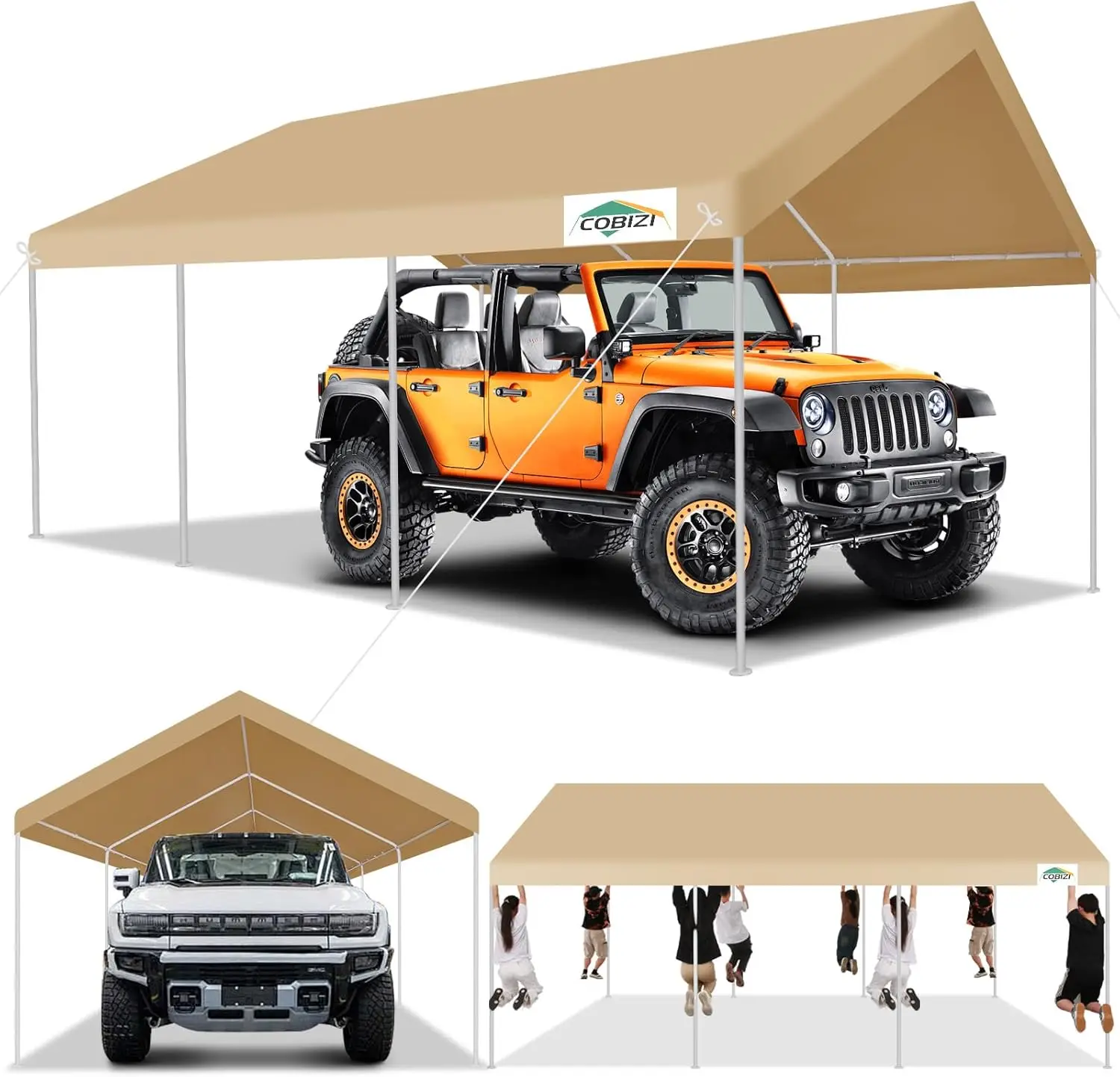 Cobizi Carport 12'X20' Heavy Duty Portable Garage, Upgraded Car Canopy With Built-In Sandbags, Uv Resistant Waterproof