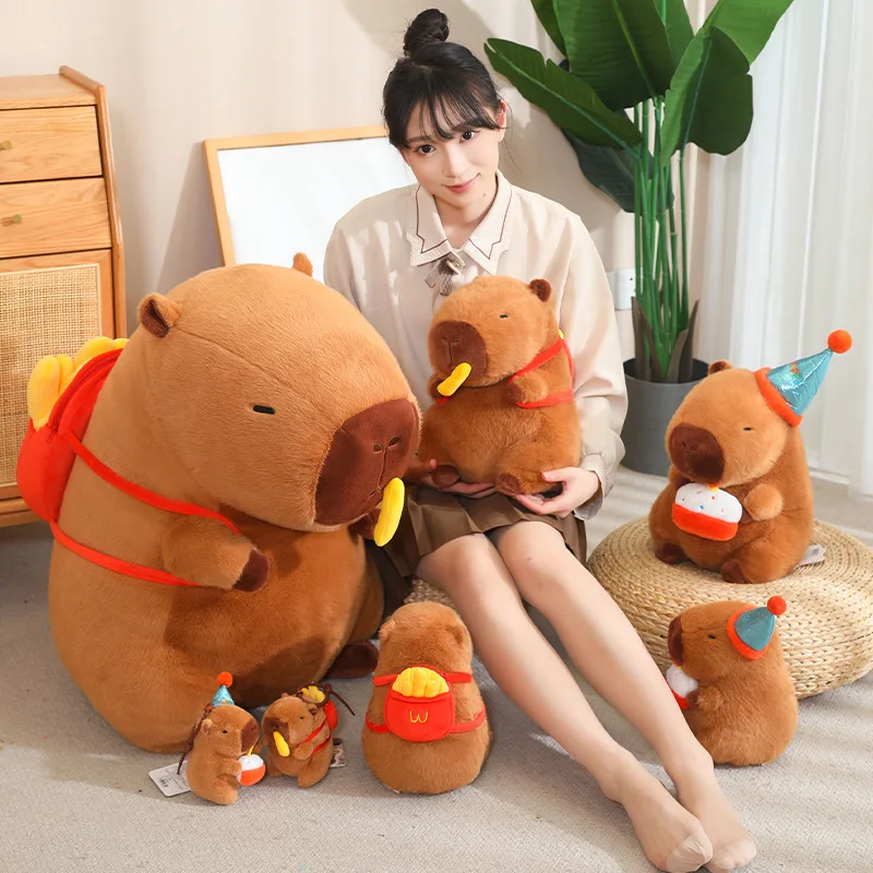 Cosplay Cartoon Brown Capybara Doll Plush Toy Party&Chips Fatty Animal Eyes Closed Kawaii Plushie Gift