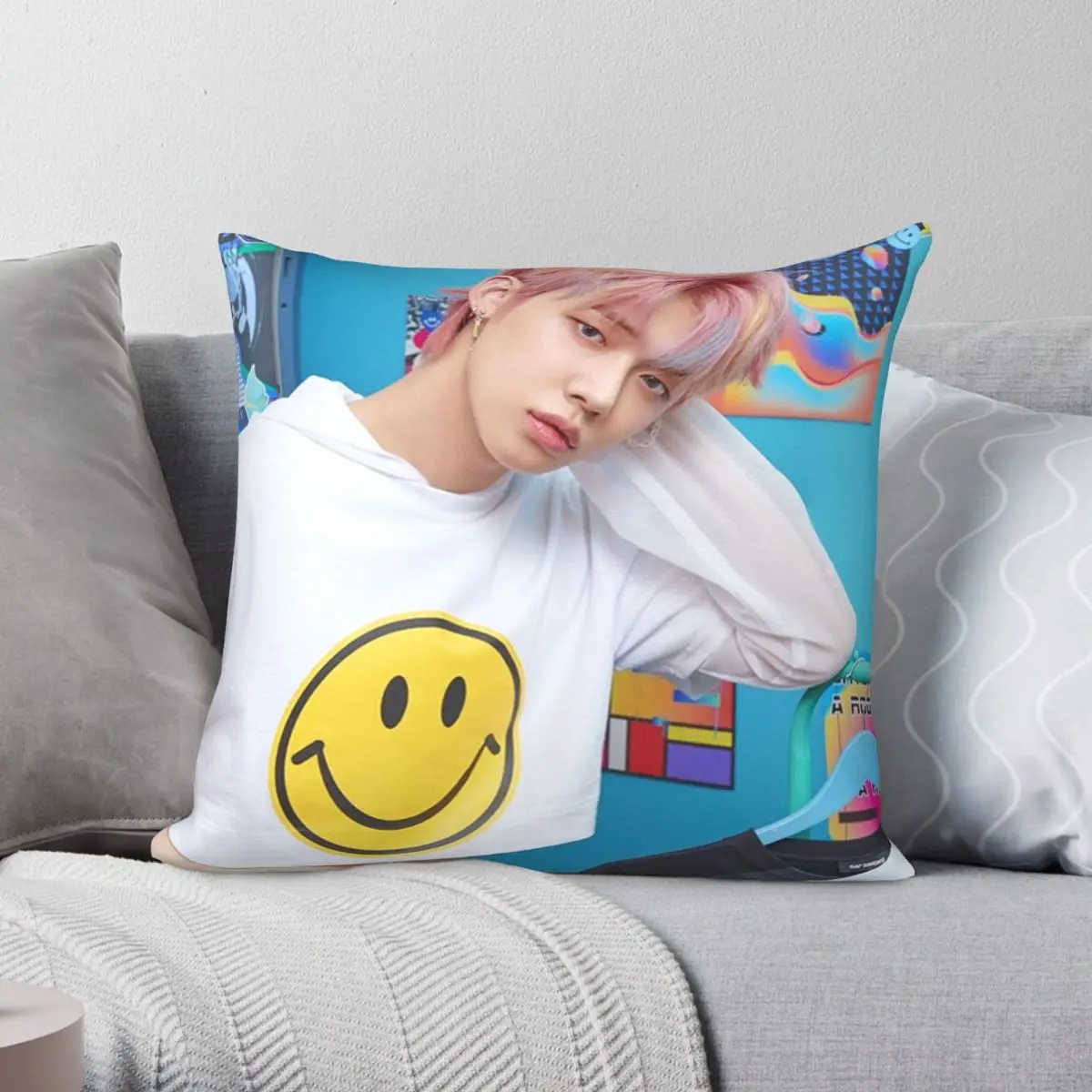 Yeonjun Square Pillowcase Polyester Linen Velvet Pattern Zip Decor Pillow Case Sofa Cushion Cover