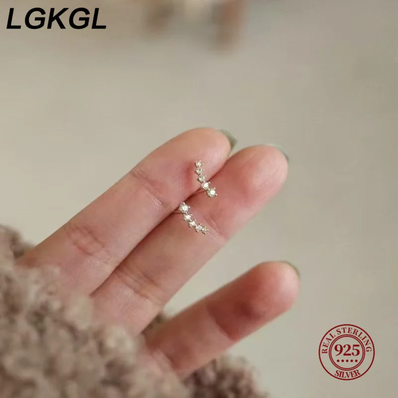 

LGKGL 100% 925 Silver Needle Zircon Earrings Simple Crystal Stud Earrings Women Fashion Wedding Party Jewelry Accessories Gifts