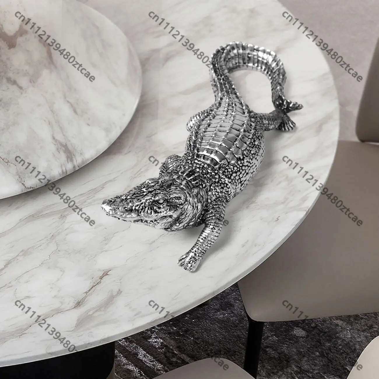 Electroplated Gold Silver Bright White Resin Crocodile Figurine Home Soft Furnishing Desktop Decor Craft Gift