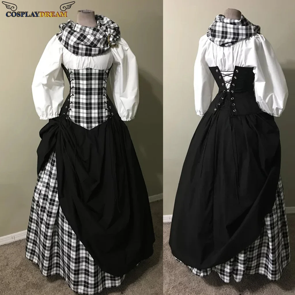 

TV Outlander Claire Fraser Cosplay Costume Dress 18th century Victorian Scottish Black And White Dress Costumes For Women