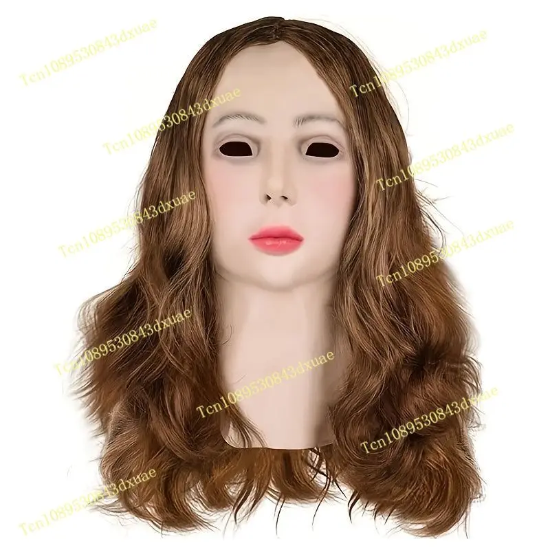Handsome guy beautiful woman male to female headgear latex all-inclusive cosplay lady with wig performance live makeup