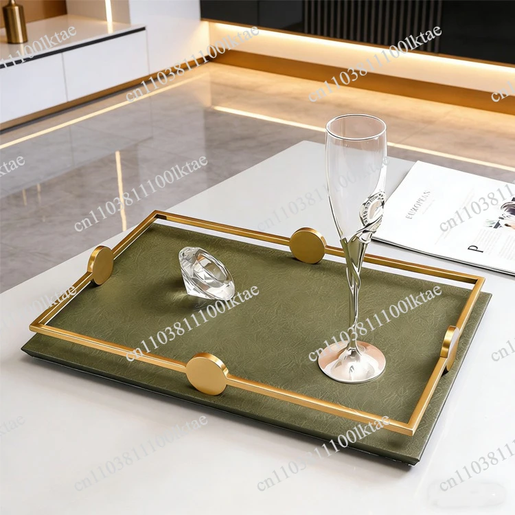 Light Luxury Leather Metal Tray Model Room Storage Living Room Entrance Dining Table Home Soft Decoration Ornament