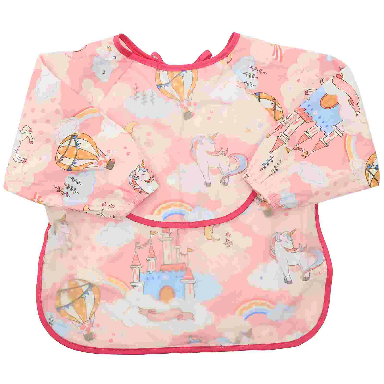 Toddler Apron Children's Overalls Bibs Household Baby Anti-dust Sleeved Washable Pink Cotton