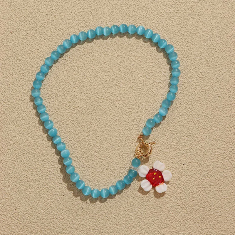 Green blue glass beads necklace for women sunflower pendant necklace summer holiday handmade jewelry new in jewelry for 2023