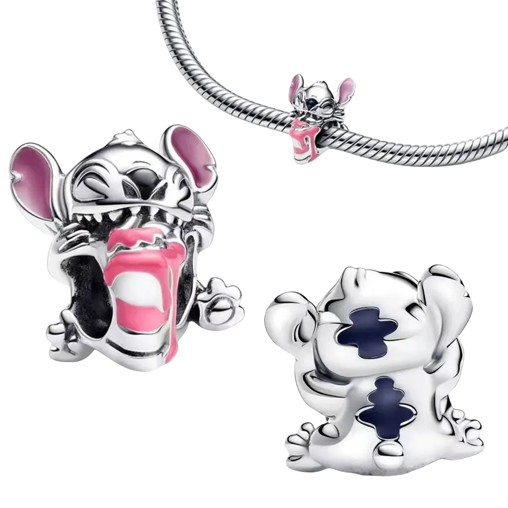 Disney 925 Sterling Silver Stitch Pink Birthday Cake Beads Minnie Charm Fit Original Pandora Bracelet DIY Mickey Jewelry Gifts