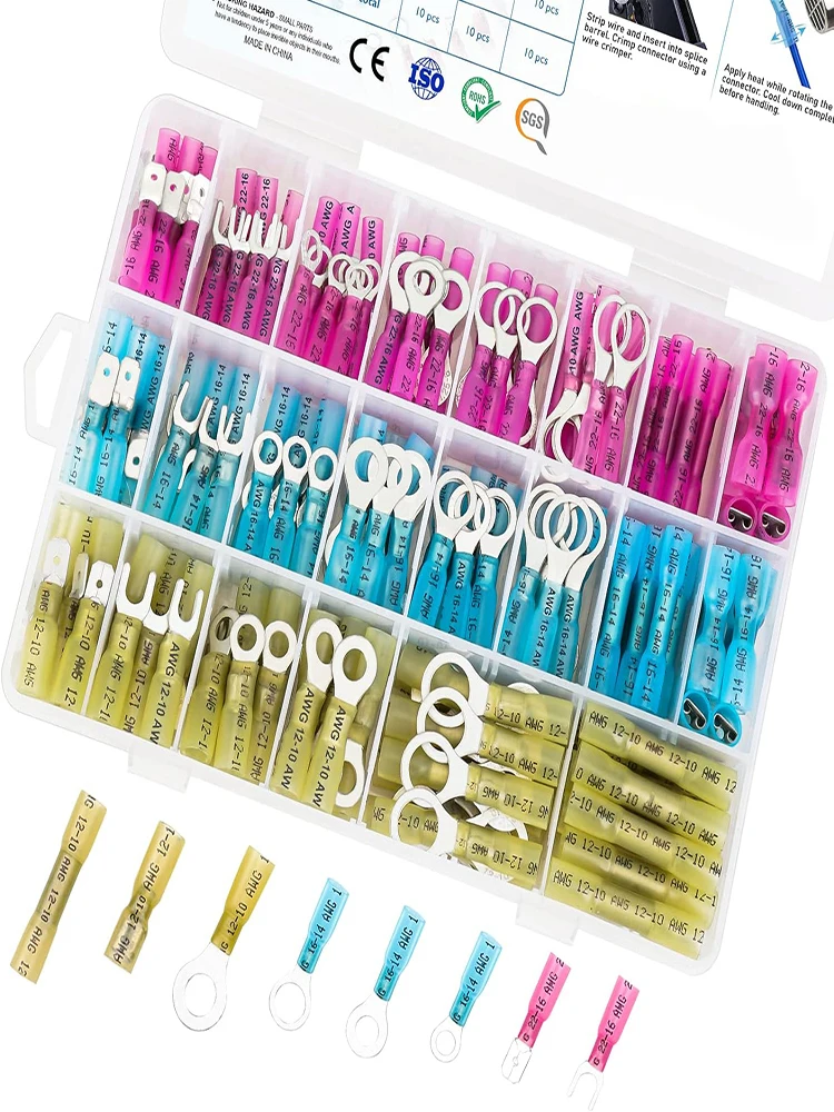 

240PCS Heat Shrink Wire Connectors Electrical Crimp Marine Automotive Terminals