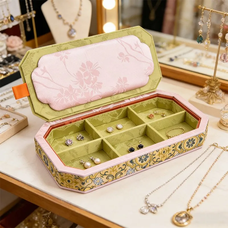 25x25x3.5cm Embroidered Jewelry Display Tray Organizer Palace Wind Belt Cover Jewelry Box Dustproof Ring Bracelet Storage Case
