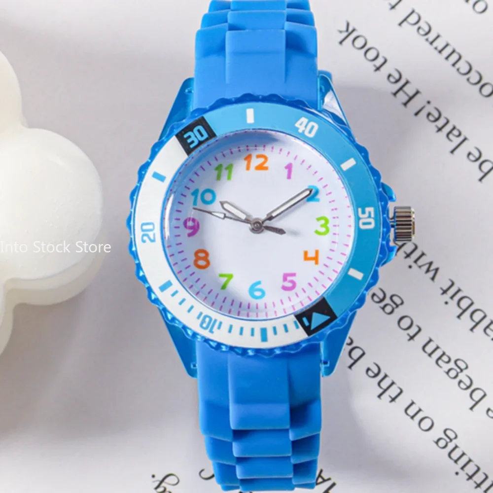 Kids Analog Watch for Boys Girls Soft Silicone Band Colorful Number Cute Watches for Children Water Resistant Quartz Wristwatch