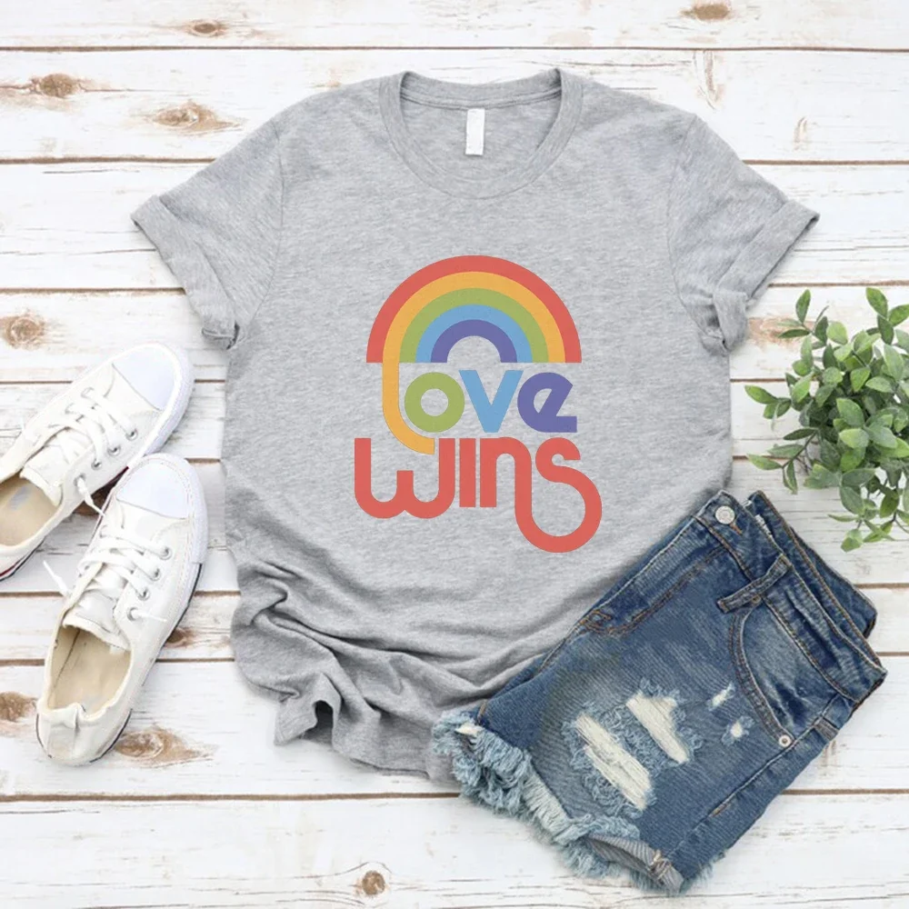 Amor ganha camiseta arco-íris orgulho tshirt lgbt camisas casuais de manga curta camiseta feminina amor é amor camisetas streetwear lgbtq tshirt