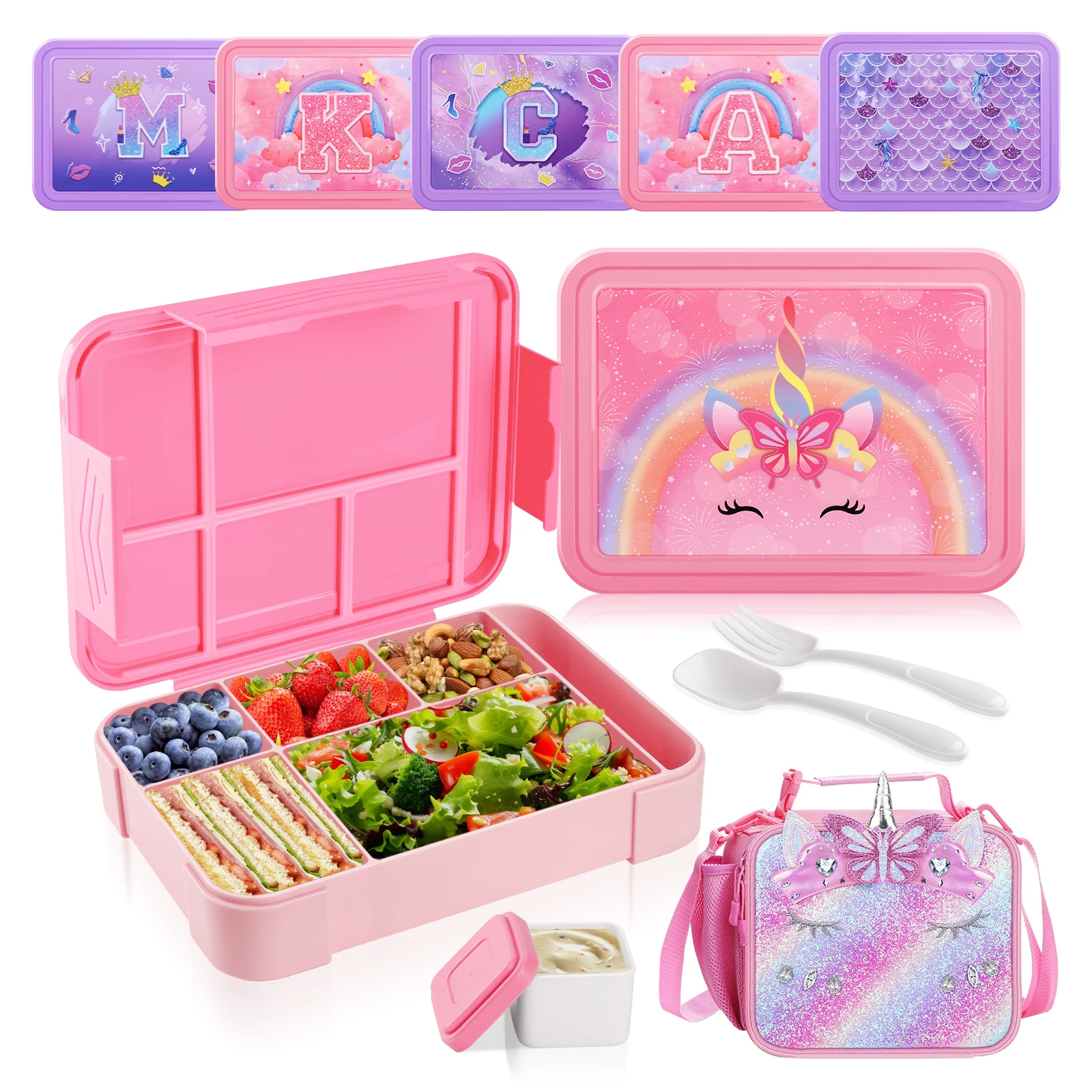 Children‘s Lunch Box Unicorn Bento Lunch Box With Thermal Lunch Bag Kids Leakproof Food Container For Travel Back To School