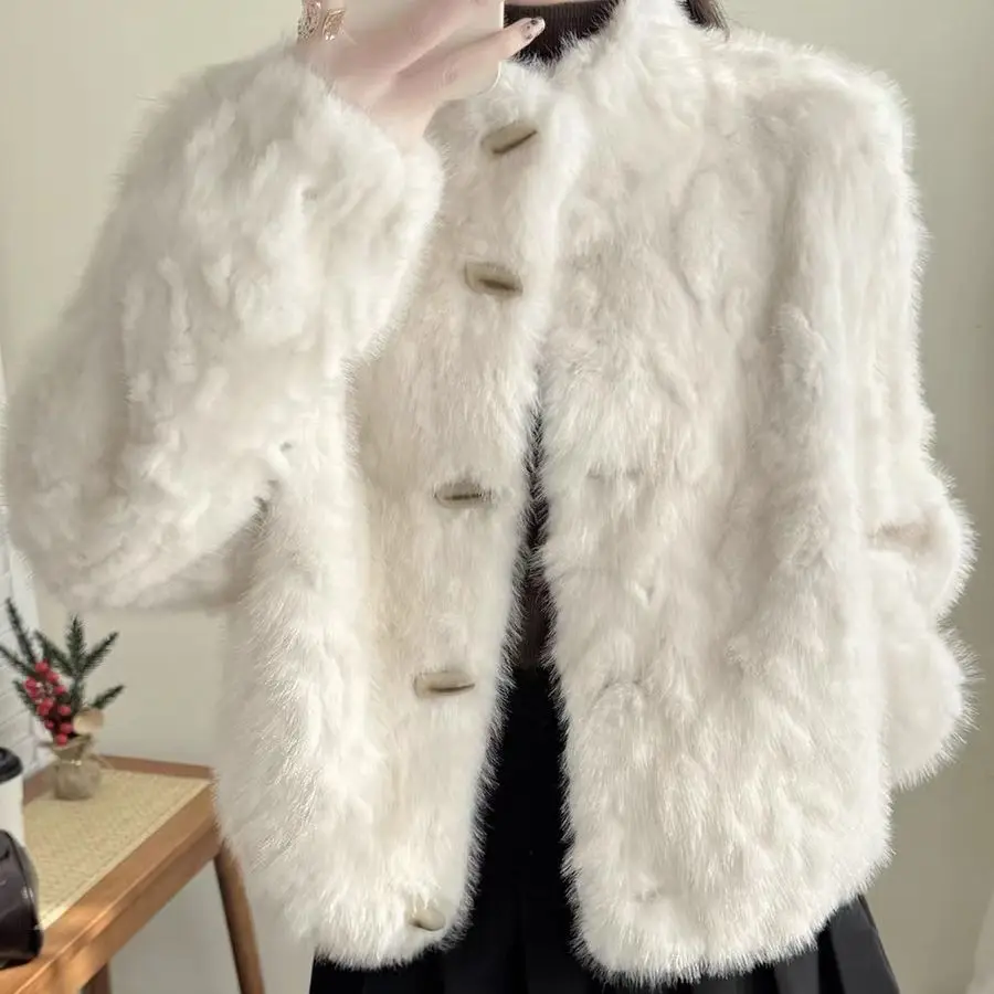 Autumn Winter New stand collar environmentally friendly fur Coat 2026 women Short Lamb fur imitation mink Fur coats Warm top