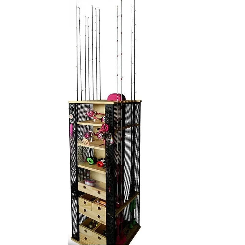 fishing rod holder wall-mounted vertical multi-functional display storage rack rotatable base