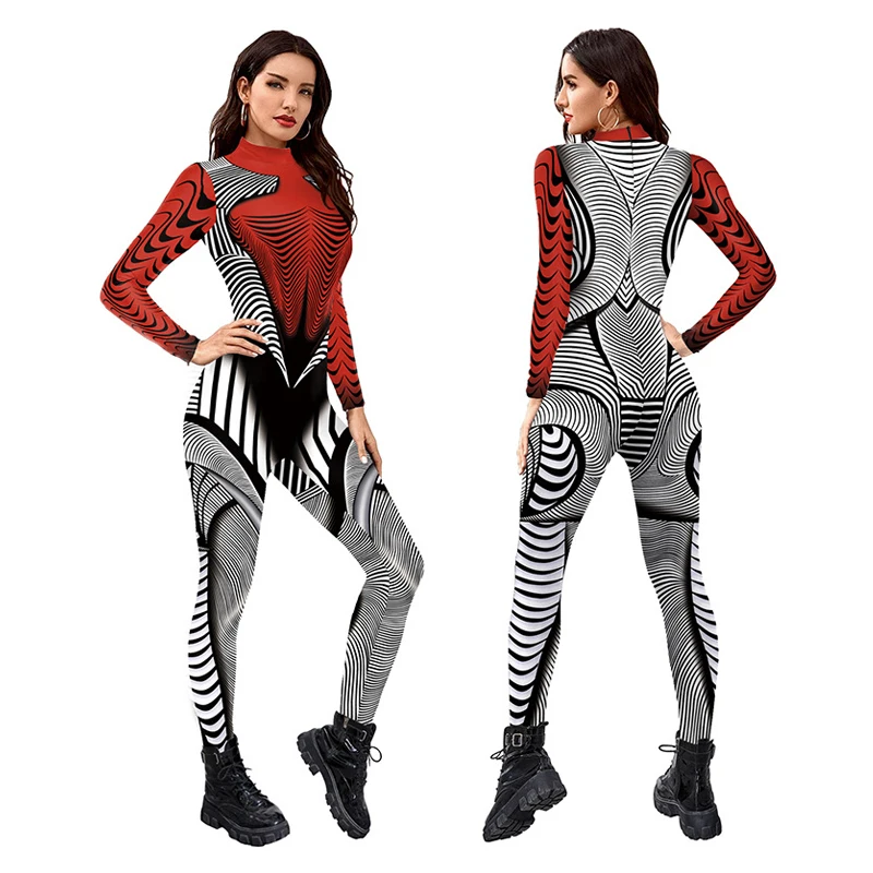 IOOTIANY Geometrisches Linienmuster Sexy Damen-Jumpsuit Cosplay-Kostüme Enganliegender Mode-Party-Aerial-Yoga-Anzug Bodysuit 2026 – Detail 5
