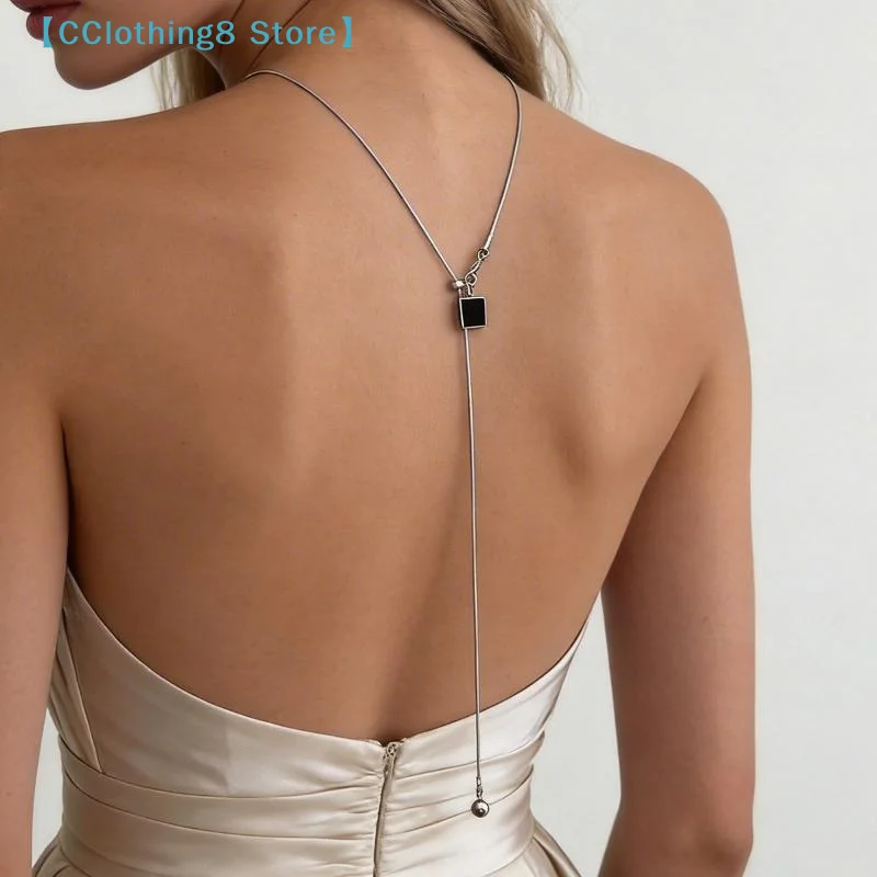 1Pcs Minimalist Oval Drop Back Chain Necklace Long Lariat Backless Jewelry For Women Wedding Party Accessories【AliS8】