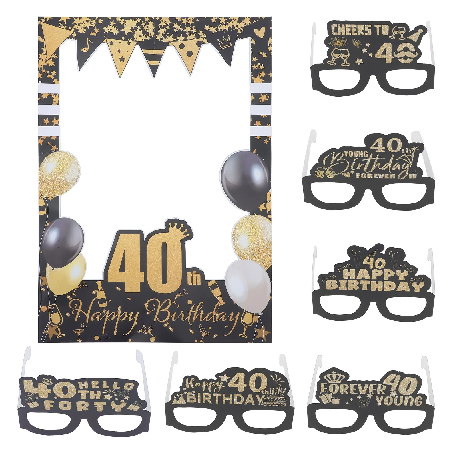 1Set Birthday Paper Eyeglasses Photo Props 40Th Birthday Party Decorations Vintage Glitter Glasses Funny Photo Props