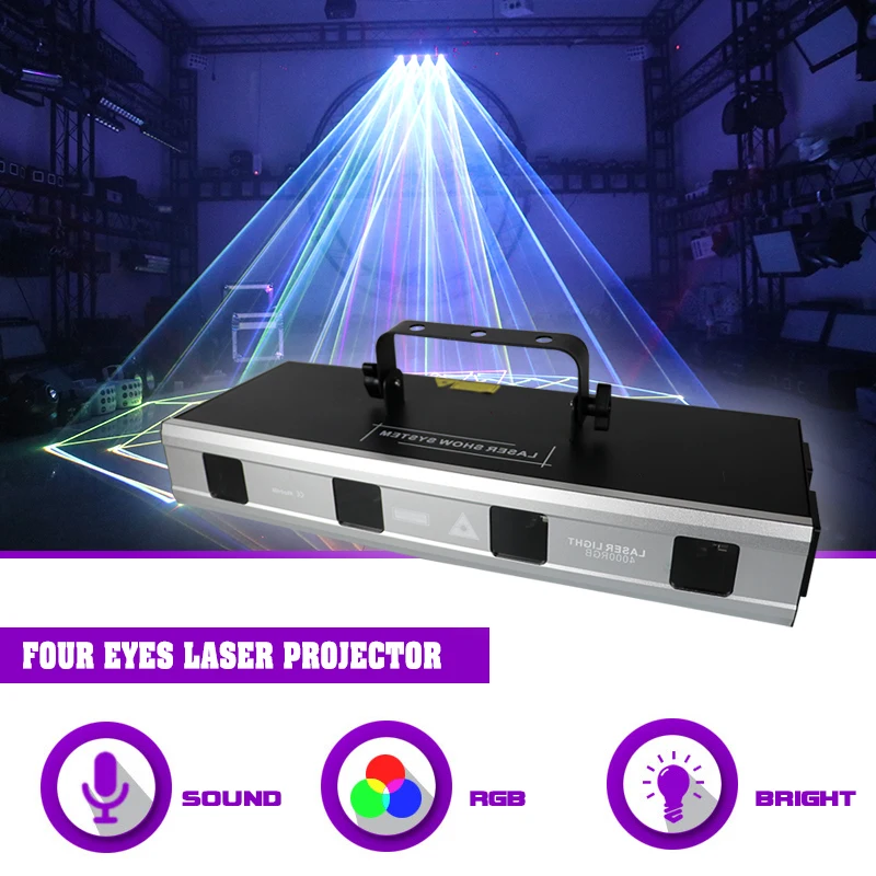 Sunart 4W 4 Eyes Laser Projector Stage Effect Lighting For DJ Disco Party Event Club Wedding Show Bar DMX Sound Music RGB Lamp
