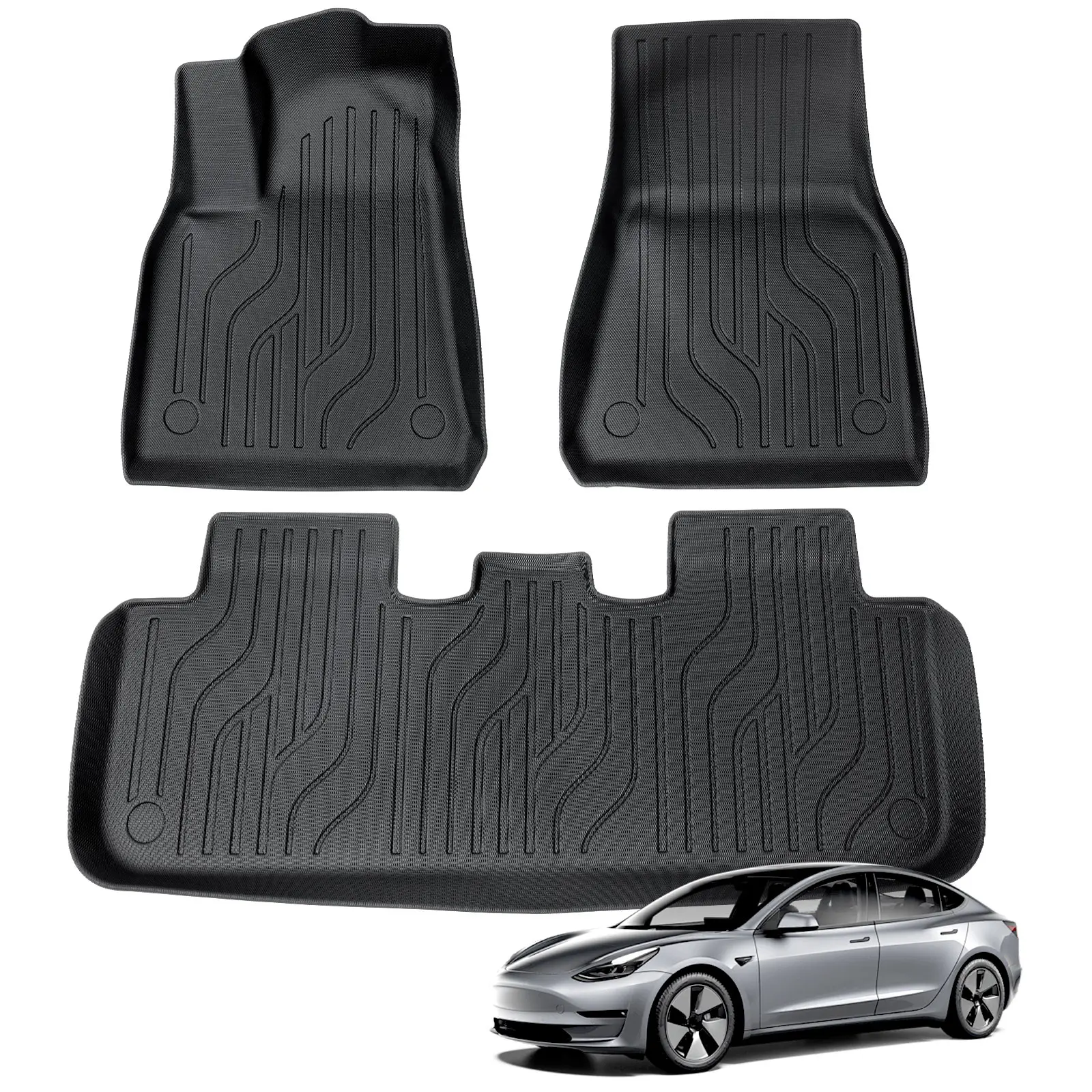 

3PCS Car Floor Mats for Tesla Model Y 2021-2024 Car Four Seasons Waterproof Non-slip Floor Mat NEW TPE Special Car Accessories
