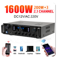 LDZS Wireless Bluetooth Amplifier, Stereo Speaker, Home Audio Receiver, FM Radio, USB, 2 Microphones, Echo, 3 Channels, 1600 W