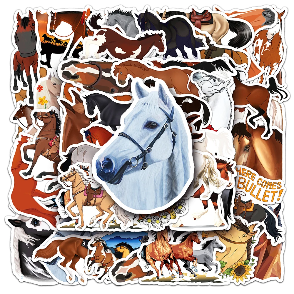 10/30/50PCS Cartoon Horse Stickers Graffiti Decals for Kids Toy DIY Luggage Laptop Motorcycle Car Cool Animals Sticker Wholesale