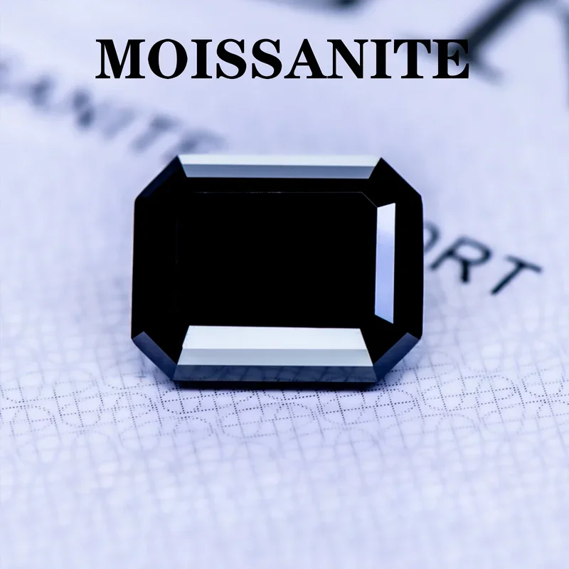 

Moissanite Stone Natural Black Color Emerald Cut VVS1 Top Quality Charms DIY Advanced Jewelry Making Materials with Certificate