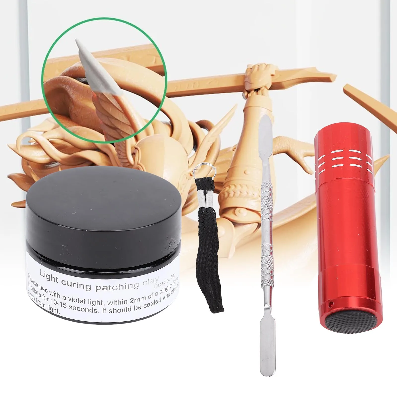 

Light Curing Putty Kit High Hardness Quick Paste Multi Purpose Long Lasting Light Curing Putty with Light for 3D Prints