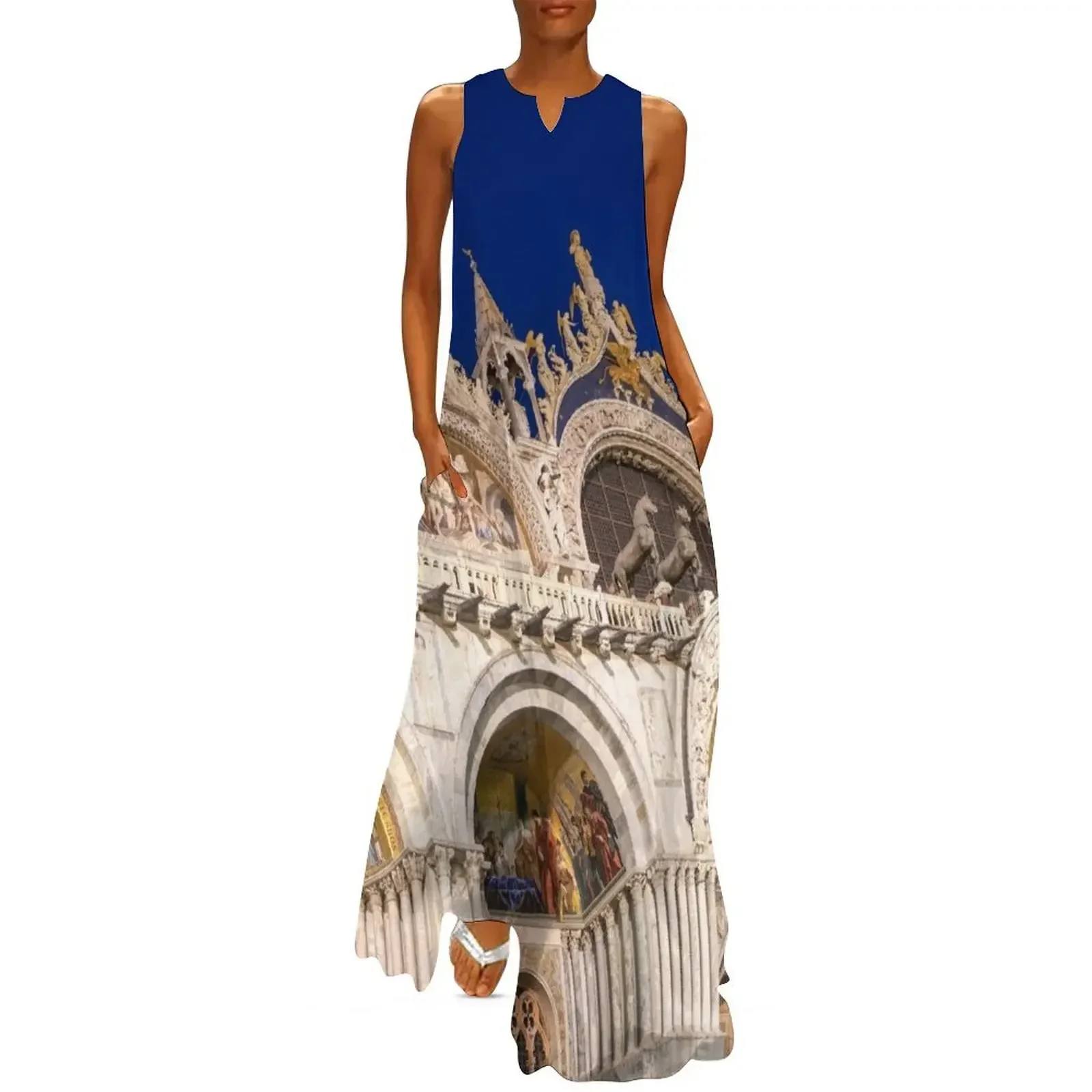 Венеция, Италия, ночная магия - Saint Mark Basilica di San Marco, длинное платье Royal Blue Sky, женская летняя одежда, платье 2025 г.