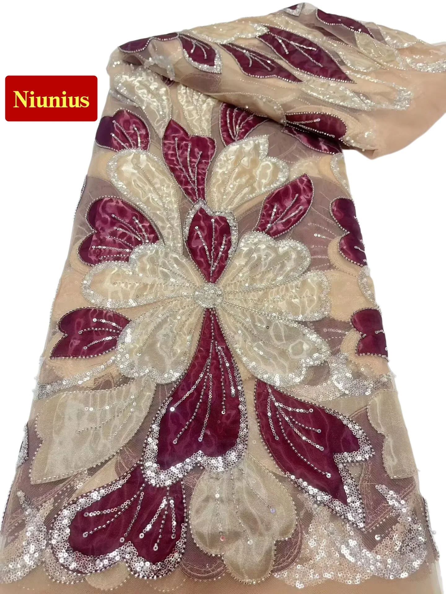 Luxurious Mixed Colors Soft Velvet Fabric with Stones – Elegant High-Quality Tube Lace for Wedding Evening DressNN8198_R