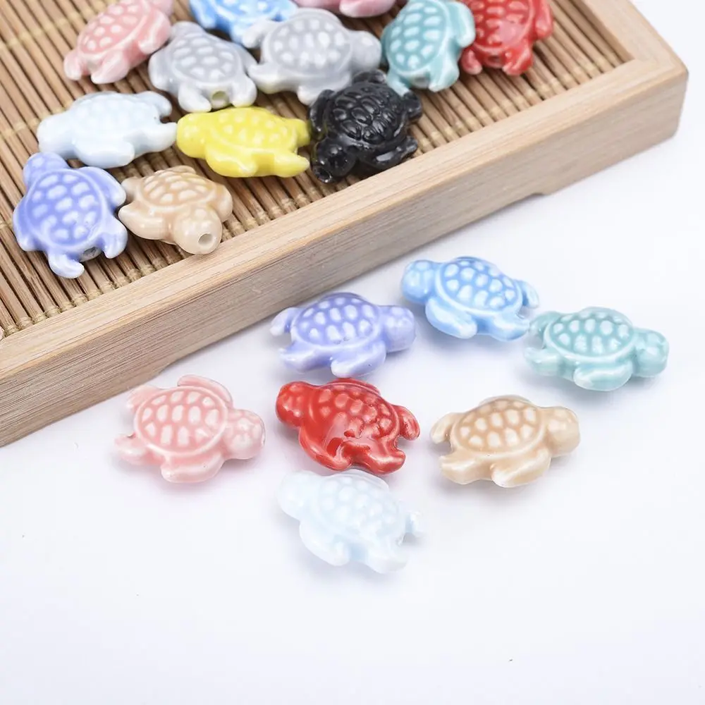 10pcs Handmade Craft Sea Turtle Bead Ceramic Fashion Ceramic Spacer Loose Beads 3D Necklace Earrings Jewelry Making Material