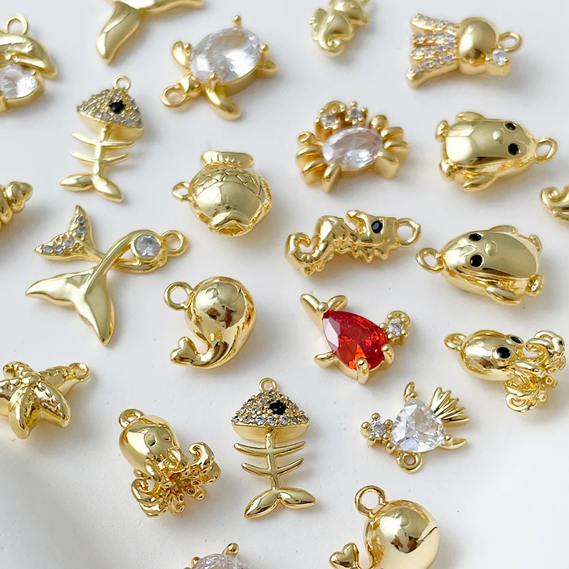 小さな金メッキの銅メッキマリンペンダント,1ピース,手作りのジュエリーブレスレット,ネックレス,アクセサリーチャーム